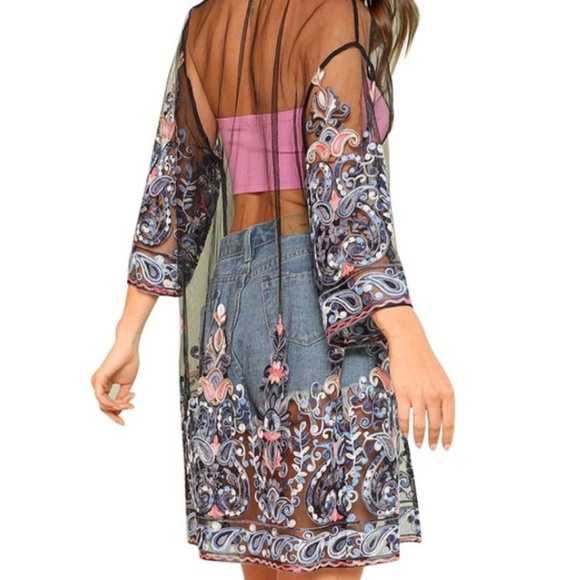 LAST ONE!! Floral Embroidered Mesh Cover Up - Picture 3 of 8